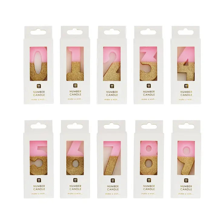 Pink and Gold Glitter Number Candle: 8