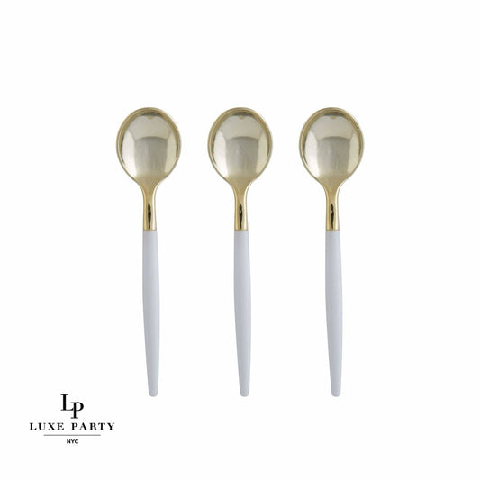 Mini Spoons (Set of 20): White / Gold