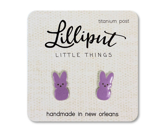 Hypoallergenic Earrings: Purple Marshmallow Easter Bunnies