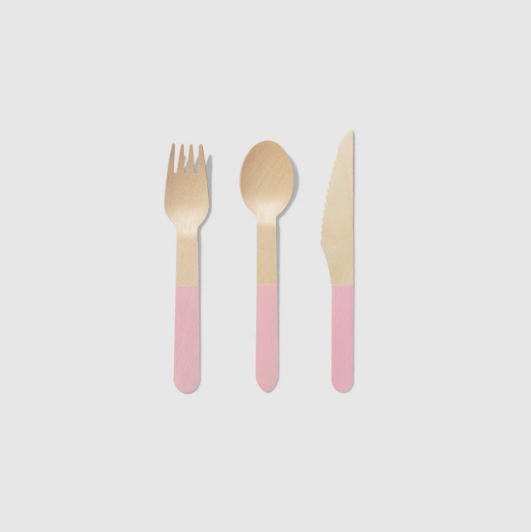 Coterie Party Supplies Wooden Cutlery Set: Pale Pink