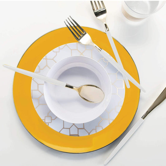 Luxe Party - Yellow • Gold Round Plastic Plates | 10 Pack: 10.25" Dinner Plates