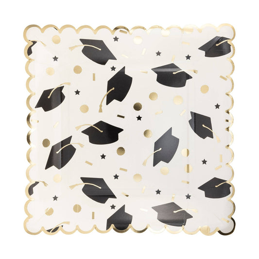 Graduation Cap Scatter Scalloped Paper Plate