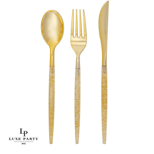 Gold Glitter Plastic Cutlery Set (32 Pieces)