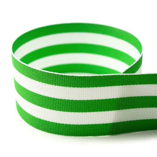 Grosgrain Ribbon Spools: Green + White Striped