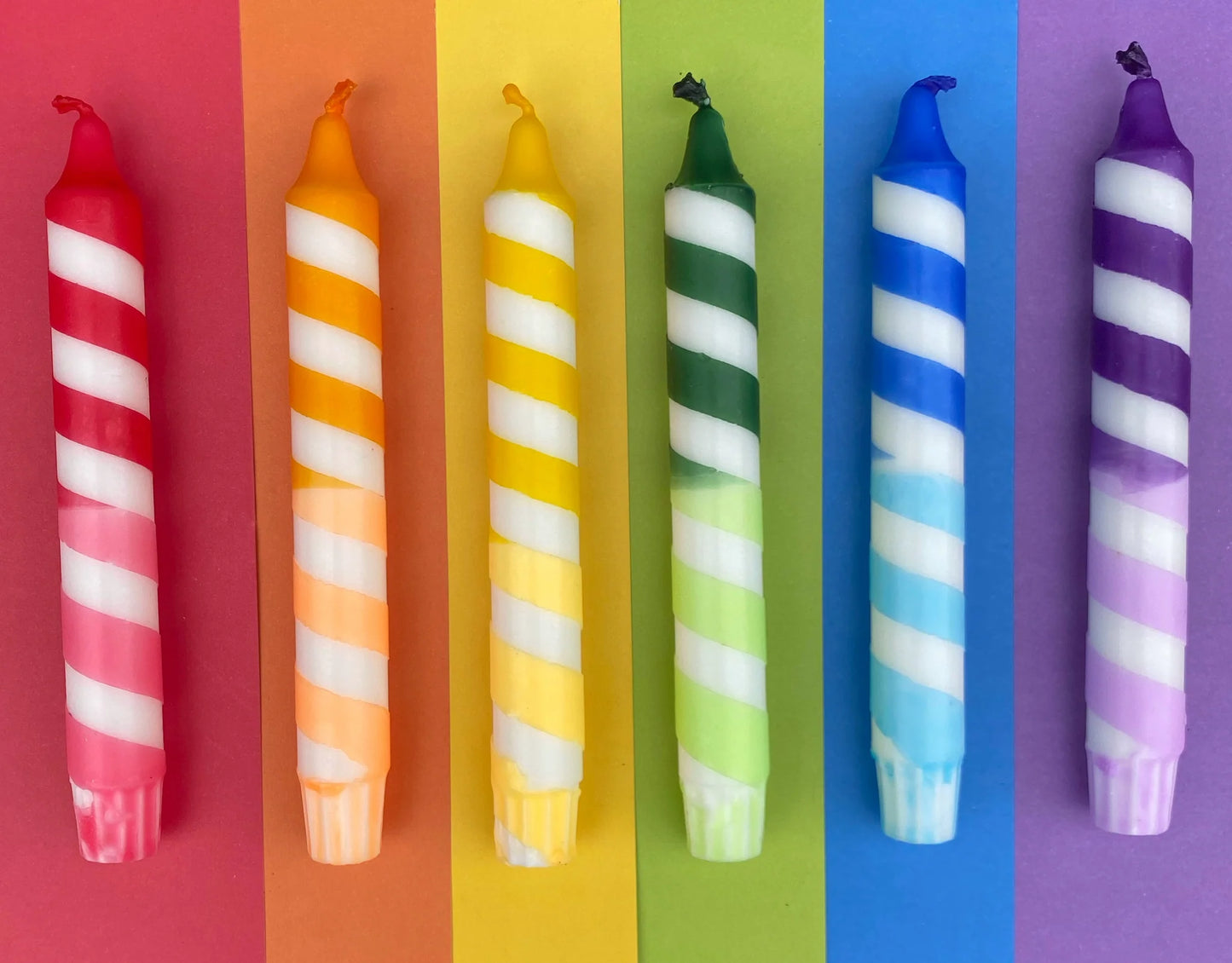 Dip Dye Dinner Candles Set of 6: Rainbow Stripes