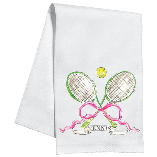 Kitchen Towel: Handpainted Tennis Rackets with Ball and Bow