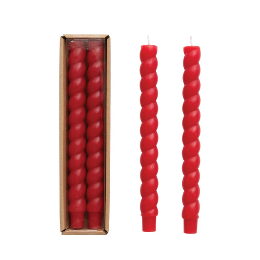 Creative Co-Op Twisted Taper Candles: Red (10")